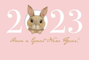 年賀状　卯年　ハガキ　おしゃれ　2023年　水彩うさぎ