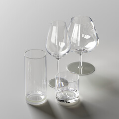 Realistic empty various glasses for alcohol. Drinks background