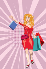 Blond in red dress shopper