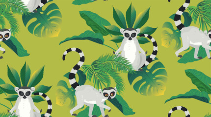 Lemur and tropic leaves pattern