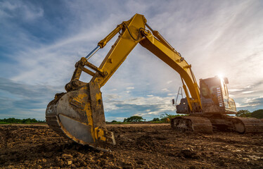 Fototapeta na wymiar Excavator or backhoe in the Lanscape construction site