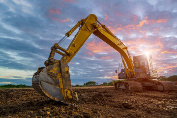 Excavator or backhoe in the Lanscape construction site