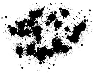 Black paint splatter set isolated on white background. Water splash silhouette vector texture overlay