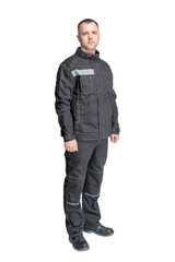 Fototapeta premium man in special clothes for workers on a white isolated background. a man in uniform