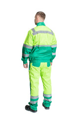 Fototapeta premium man in special clothes for workers on a white isolated background. a man in uniform