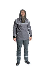 Fototapeta premium man in special clothes for workers on a white isolated background. a man in uniform