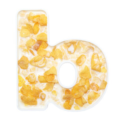cornflakes cereal with milk in alphabet plate