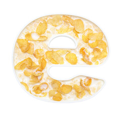 cornflakes cereal with milk in alphabet plate