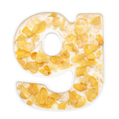 cornflakes cereal with milk in alphabet plate