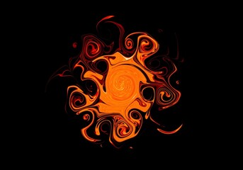 Abstract swirling orange gold flame texture on black background or wallpaper