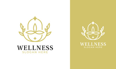 Wellness logo design with flower or plant icon and minimalist style