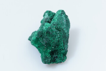 Natural gemstone green malachite on white background