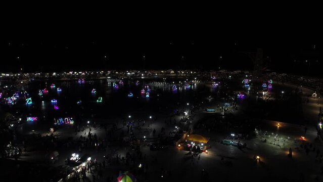 cinematic aerial of Alun-alun Tanjungpinang city in the night