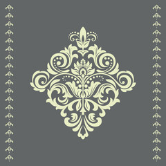 Damask graphic ornament. Floral design element. Gray vector pattern