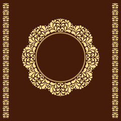 Decorative frame Elegant vector element for design in Eastern style, place for text. Floral golden and brown border. Lace illustration for invitations and greeting cards