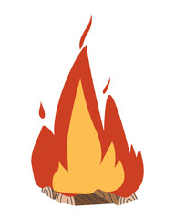 The fire is burning. Bonfire with firewood. Flat vector illustration. Eps10