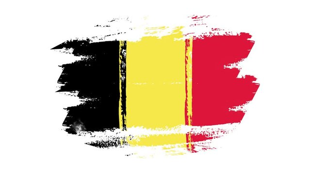 National flag of Belgium from brush in stop motion effect.  Appearance  flag Belgium on a white background. Flag of Belgium brush stroke background. Video