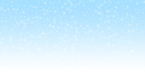 Christmas falling snow background. Subtle flying snow flakes and stars. Festive winter silver snowflake overlay template. Vector illustration