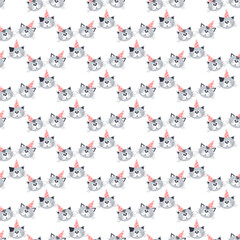 Cartoon watercolor cats seamless pattern in pastel colors. Kids design.