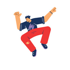 Jumping young boy doing parkour flat style, vector illustration