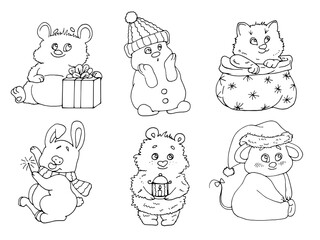 vector coloring page with cute cartoon animals