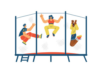 Fototapeta premium People jumping on trampoline flat style, vector illustration