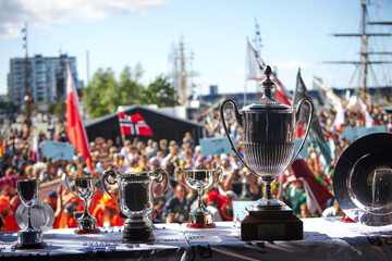 Close up of trophies from Tall Ship Race 2022