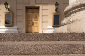 stone staircase at the entrance of the building