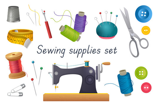 Sewing Kit Accessories Equipment Sewing Blue Stock Photo 632426633