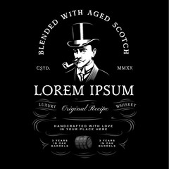 Vintage Whiskey Logo with Gentleman in Top Hat