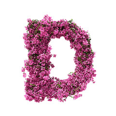 3d rendering of Bougainvillea alphabet isolated
