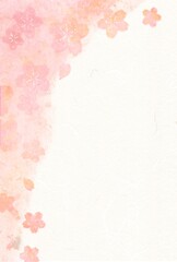 年賀状に使える和紙を使った桜の花のイラスト背景、はがきサイズ