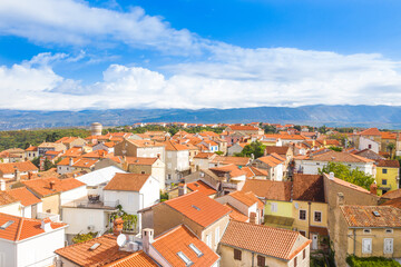 Fototapeta na wymiar Town of Omisalj on Krk island, Croatia, aerial view