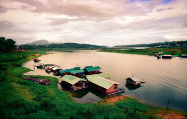 floating village in Kanchanaburi, Thailand