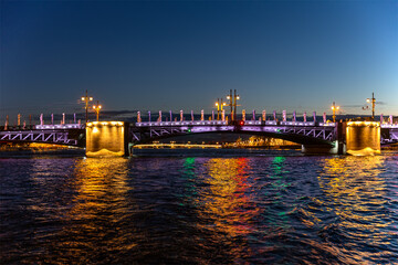 Fototapeta na wymiar Troitskiy (Trinity) Bridge over the Neva River with night illumination. Saint-Petersburg. Russia