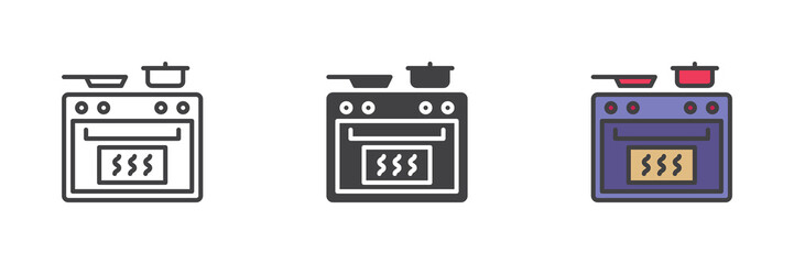 Cooking stove different style icon set.