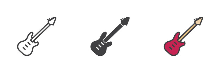 Electric guitar different style icon set