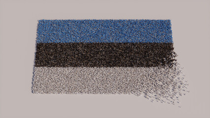 Aerial view of a Crowd of People, gathering to form the Flag of Estonia. Estonian Banner on White Background.