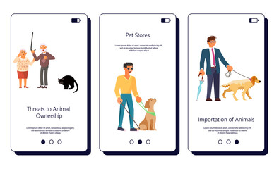 Set of apps with Different situation of owners with their domestic animals