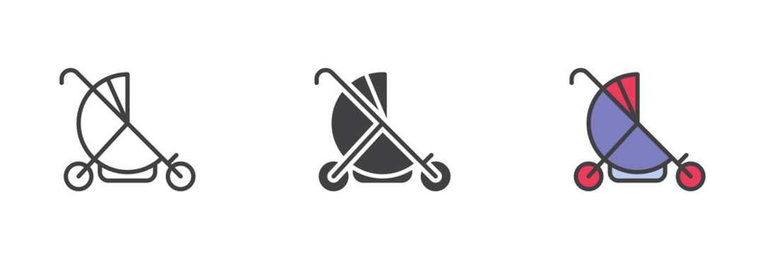 Baby carriage different style icon set