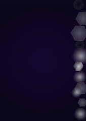 Vector Magical Glowing Background with Silver and Purple Falling Hexagon Snowflakes on Black. Falling Snow. Glittery Confetti Frame. Cosmic Bokeh Light. Christmas and New Year Poster. Winter Sky..