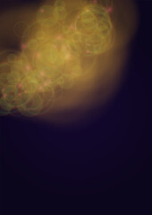 Vector Magical Gold Shine Background with Blurred Glowing Circles on Black. Starlight Fog Texture. Glitter Holiday Print. Christmas and New Year Design. Glowing Light on Dark Purple. Bokeh Background