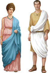 Illustration ancient Roman couple on transparent background.