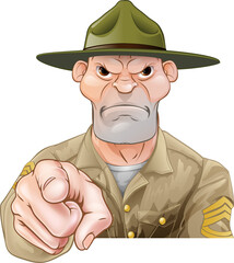 Cartoon army drill sergeant pointing - obrazy, fototapety, plakaty