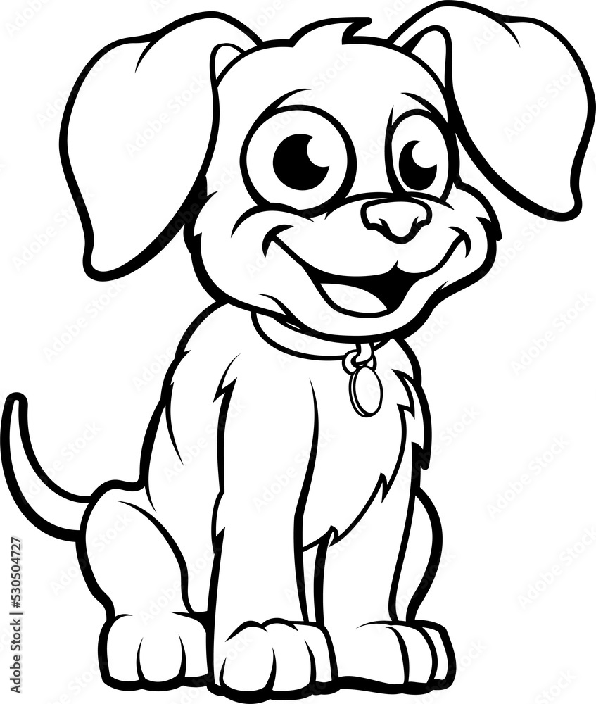 Poster cute cartoon dog character outline coloring illustration