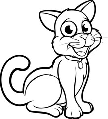 Cute cartoon cat character outline coloring illustration