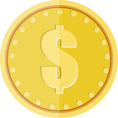 Gold coin icon with dollar currency symbol