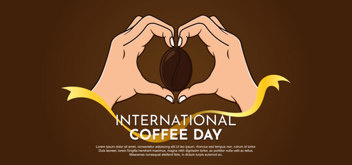 International coffee day on brown background. Vector illustration