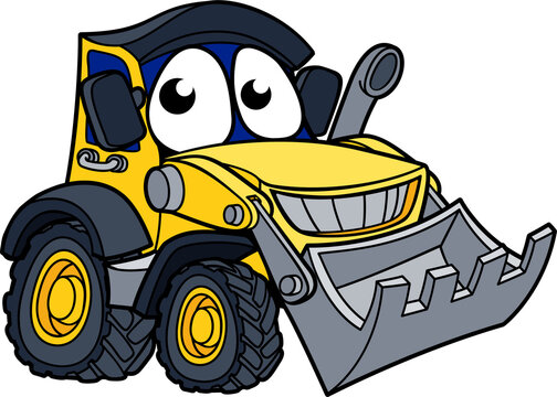 Bulldozer digger construction vehicle mascot cartoon character illustration
