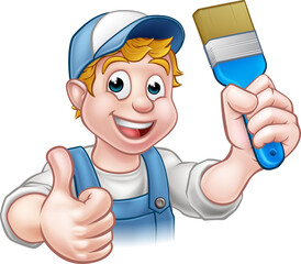 Handyman Painter Decorator Holding Paintbrush